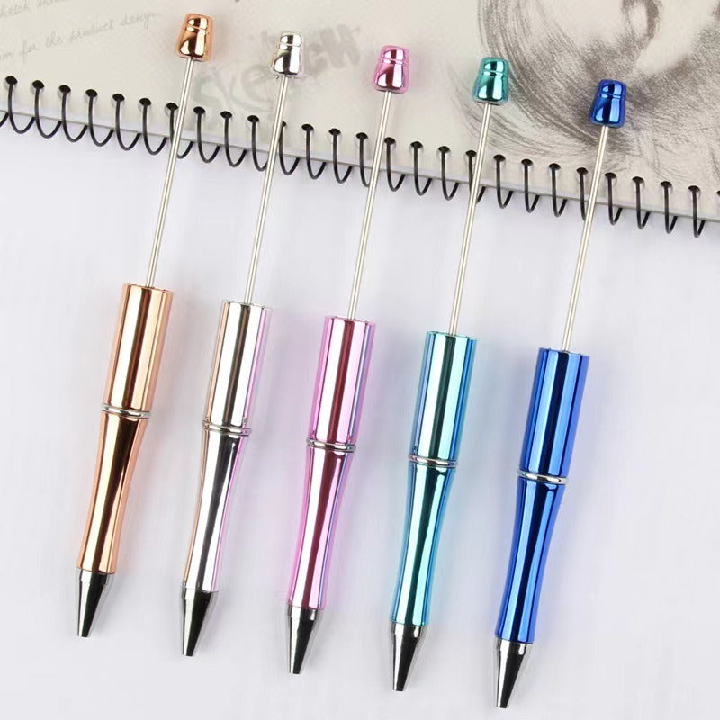 5pcs Electroplated Bead Pen Plastic Beadable Pen Bead Ballpoint Pen Assorted Bead Pen Shaft Black Ink Rollerball Pen For Kids Students Office School Supplies