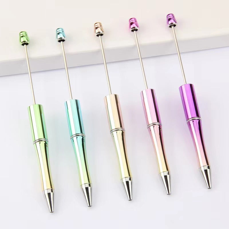 5pcs Electroplated Bead Pen Plastic Beadable Pen Bead Ballpoint Pen Assorted Bead Pen Shaft Black Ink Rollerball Pen For Kids Students Office School Supplies