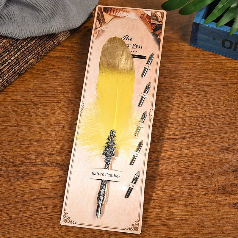 European And American Retro Feather Pen Dipping Pen Enterprise Business Gift Birthday Stainless Steel Signature Pen Teacher Gift Birthday Gift