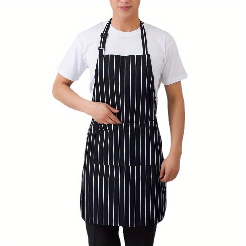 1pc Black Apron, Unisex Adjustable Bib Apron With 2 Pockets, Cooking Kitchen Apron For Women Men, Kitchen BBQ Apron, Cotton Linen Chef Apron For Cooking, Baking Gardening Restaurant BBQ