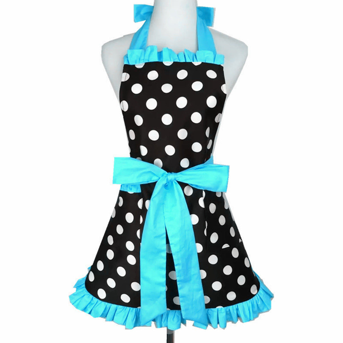 1pc Cute Apron, Retro Polka Dot Aprons, Ruffle Side Vintage Cooking Aprons With Pockets, Adjustable Kitchen Aprons For Women Girls, Waitress Chef, For Girls, Polyester Cotton Aprons