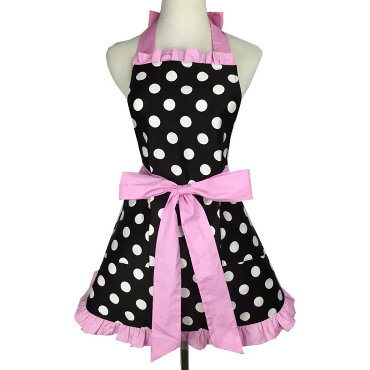 1pc Cute Apron, Retro Polka Dot Aprons, Ruffle Side Vintage Cooking Aprons With Pockets, Adjustable Kitchen Aprons For Women Girls, Waitress Chef, For Girls, Polyester Cotton Aprons