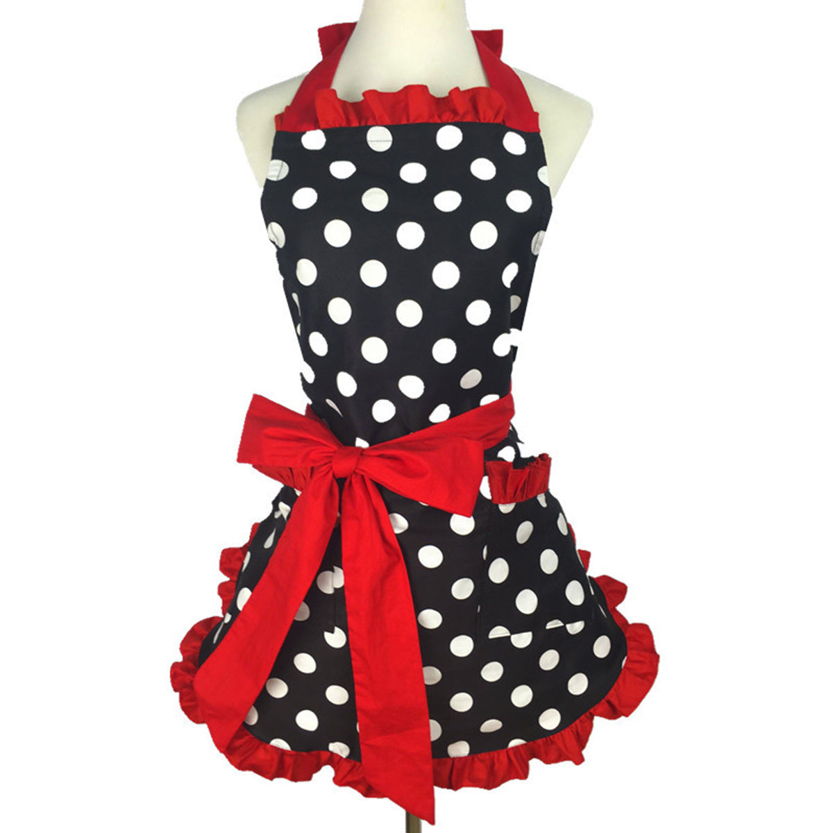 1pc Cute Apron, Retro Polka Dot Aprons, Ruffle Side Vintage Cooking Aprons With Pockets, Adjustable Kitchen Aprons For Women Girls, Waitress Chef, For Girls, Polyester Cotton Aprons