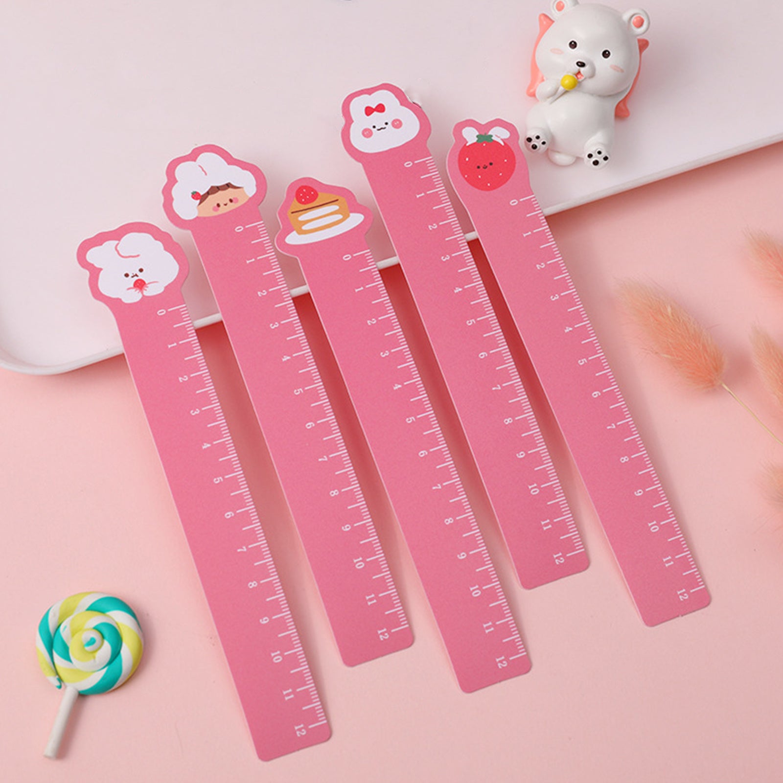 5pcs Cute Animal Ultra-thin Soft Ruler Combination 1.1-6 Inches PP Material