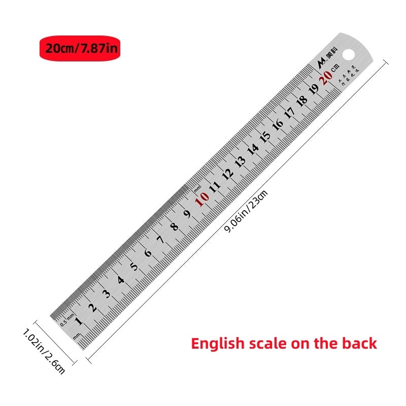 1pc Stainless Steel Ruler, 6 8 12 20Inch, Steel Ruler With Inch And Metric, Machinist Ruler, Metric Ruler, Imperial Ruler, For School, Office, Home, Engineer, Craft