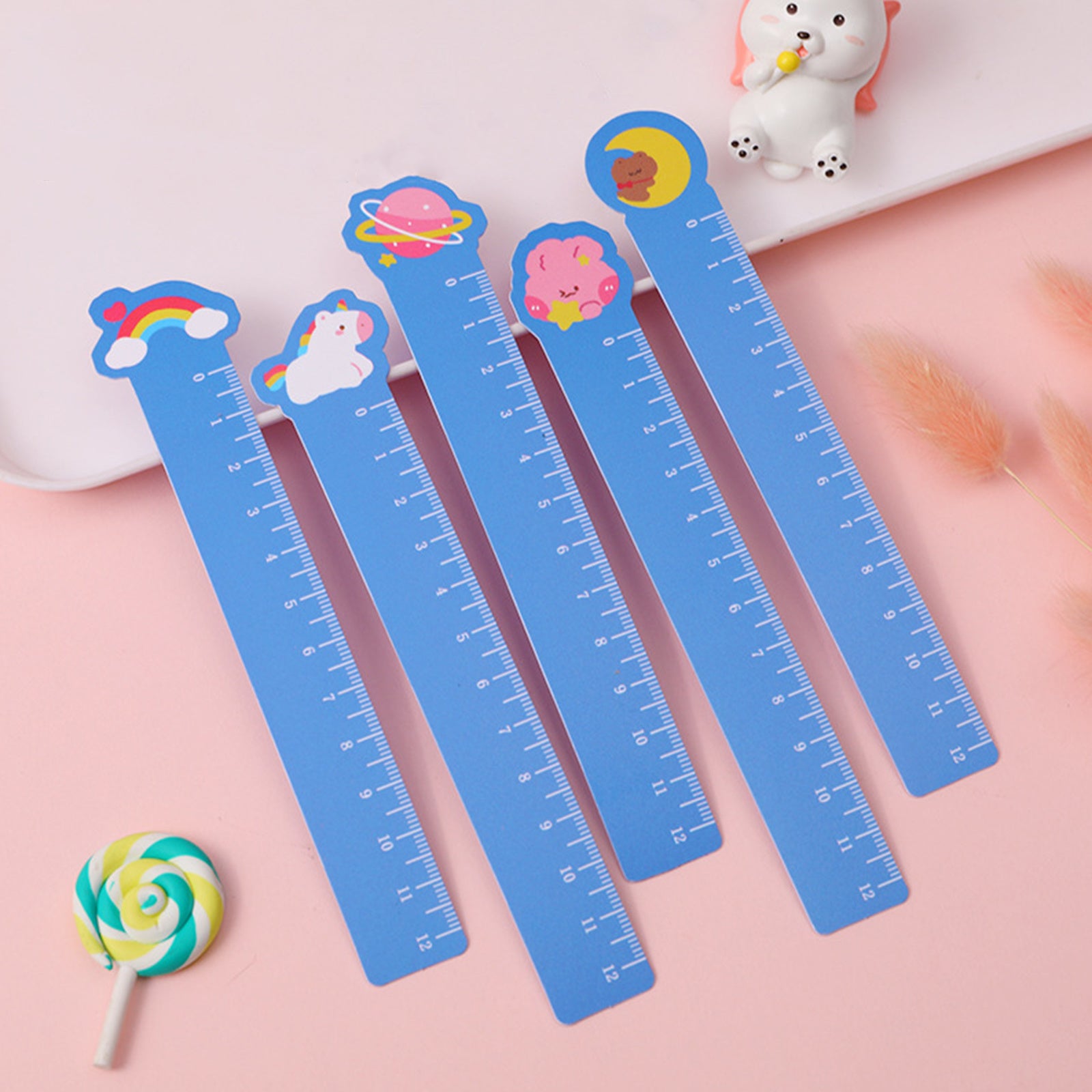 5pcs Cute Animal Ultra-thin Soft Ruler Combination 1.1-6 Inches PP Material