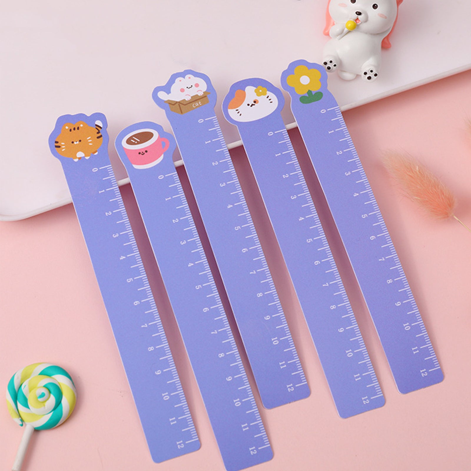 5pcs Cute Animal Ultra-thin Soft Ruler Combination 1.1-6 Inches PP Material