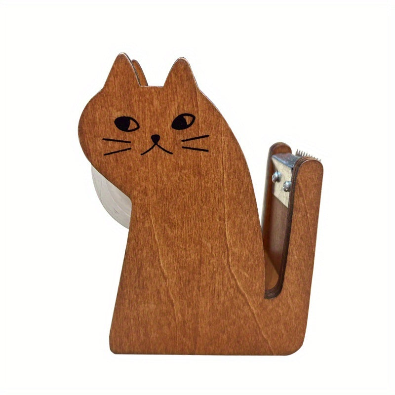 Add a Touch of Whimsy to Your Desk: Wooden Cat-Shaped Tape Cutter