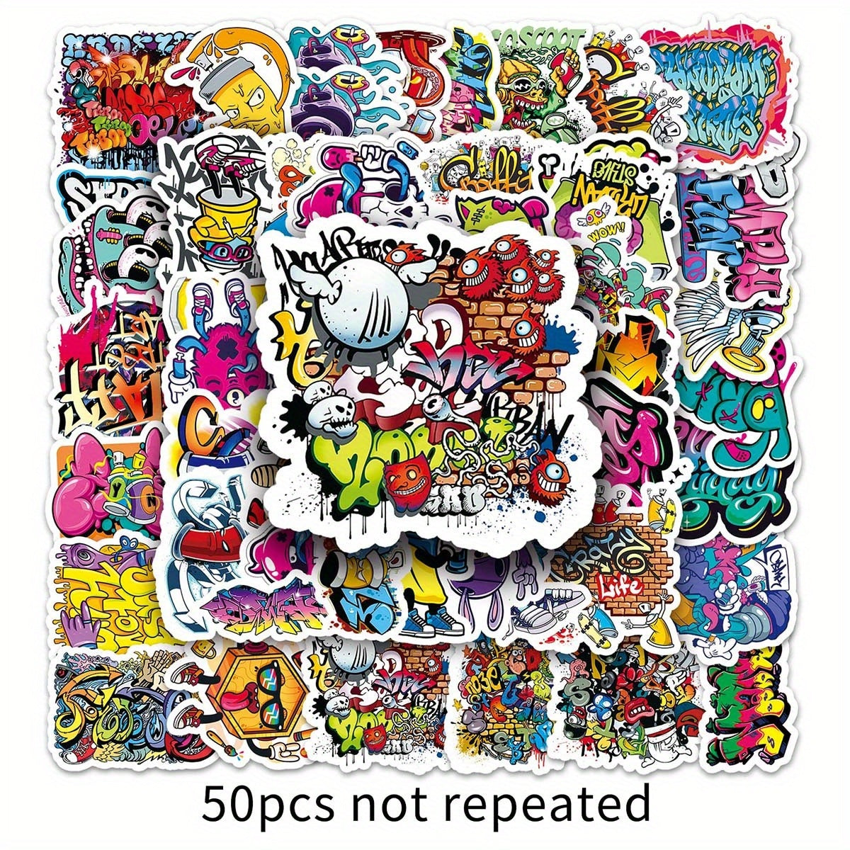 50 Pieces Of Graffiti Creative Personality Trend DIY Stickers Waterproof Suitcase Skateboard Computer Tablet Cartoon Decoration Stickers Gift For Birthday Girlfriend