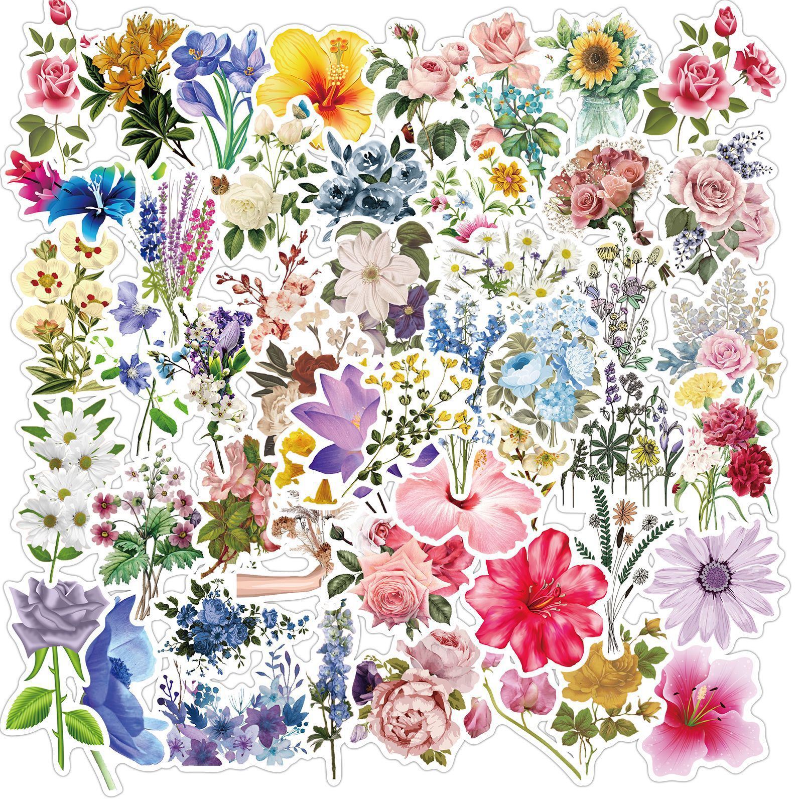 50pcs Ins Style Flowers Series Graffiti Waterproof Stickers DIY Creative Toys,DIY Decoration Materials