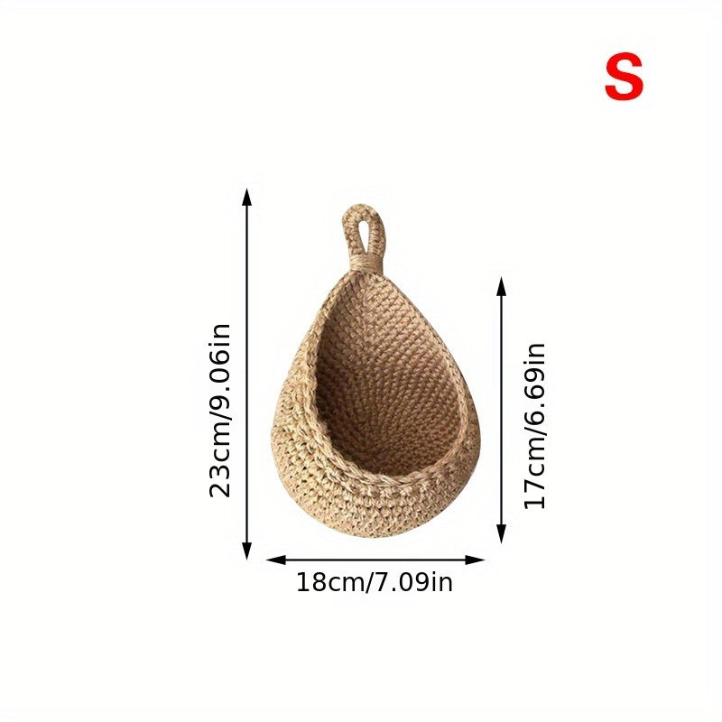 1pc Wall Hanging Basket, Bohemian Style Woven Basket, Creative Teardrop Shape Suitable For Vegetables And Fruits, Kitchen Storage Basket