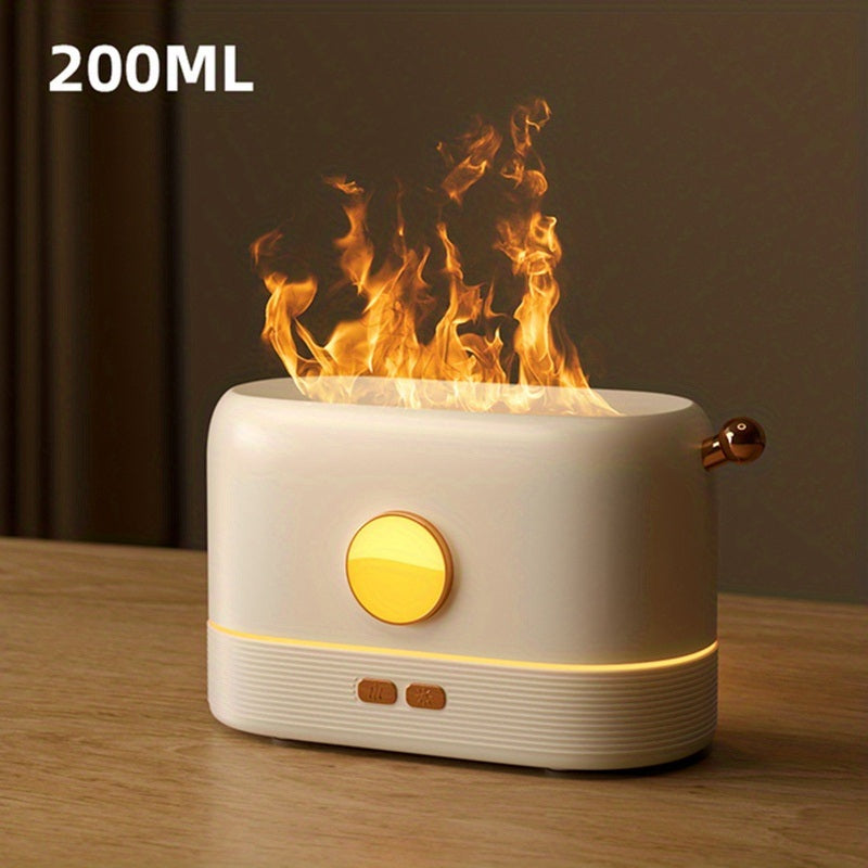 3D Flame Humidifier, Portable Silent Aromatherapy Essential Oil Diffuser With Flame Night Light For Home, Office, Kids Bedroom 250ml Cool Mist Humidifier ( Black ,White)