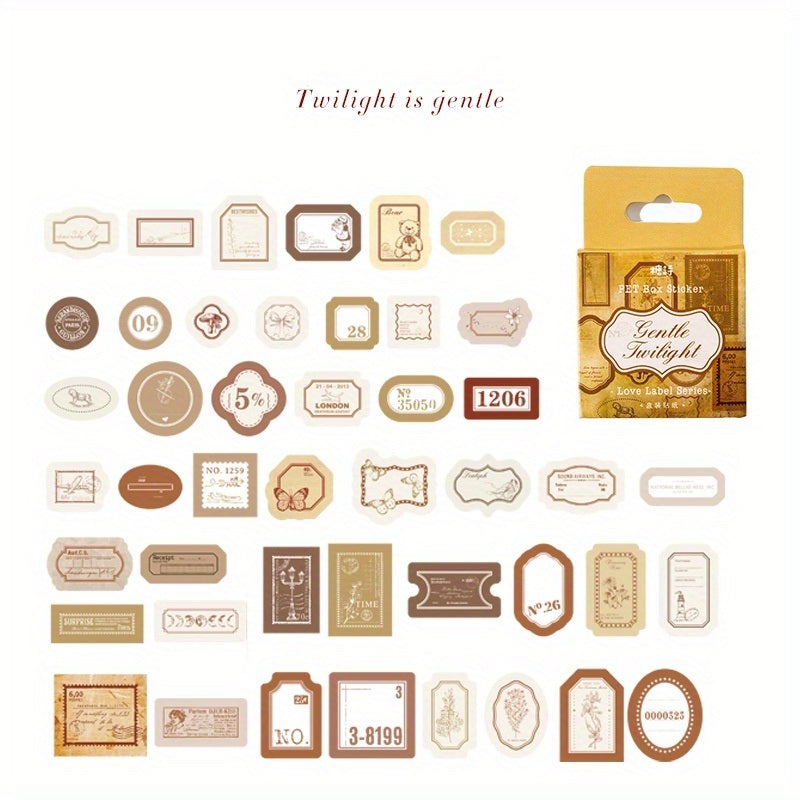 45pcs/pack Box Sticker Love Label Series Vintage PET Waterproof Mark Message Journal Diary DIY Materials