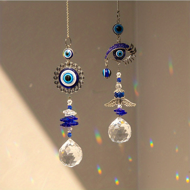 1pc Crystal Sun Catchers, Blue Butterfly Evil Eye Suncatcher Indoor Window With Prism Ball, Sunlight Rainbow Maker Good Luck Hanging Crystals Ornament For Home, Garden, Office, Car Pendant, Wedding