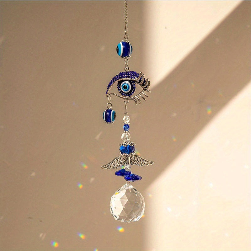 1pc Crystal Sun Catchers, Blue Butterfly Evil Eye Suncatcher Indoor Window With Prism Ball, Sunlight Rainbow Maker Good Luck Hanging Crystals Ornament For Home, Garden, Office, Car Pendant, Wedding