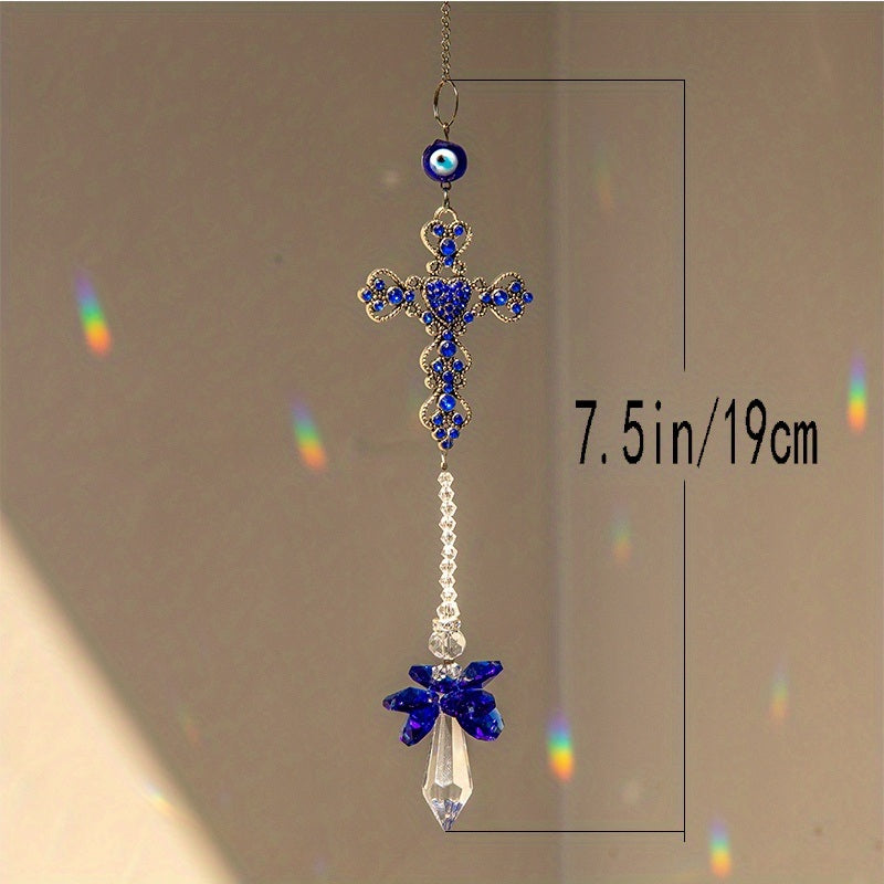 1pc Crystal Sun Catchers, Blue Butterfly Evil Eye Suncatcher Indoor Window With Prism Ball, Sunlight Rainbow Maker Good Luck Hanging Crystals Ornament For Home, Garden, Office, Car Pendant, Wedding