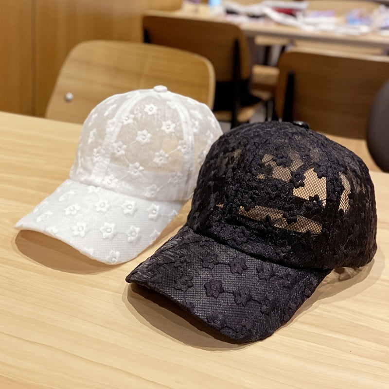 Breathable Flowers Lace Baseball Cap; Sunscreen Hollow Out Adjustable Sports Sun Hat For Women