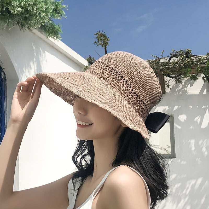 1Pc Spring And Summer Sun Hat Female Roll Roll Empty Top Hat Beach Big Eaves Sunscreen Hat Summer Hat Folding Shade Fisherman's Hat