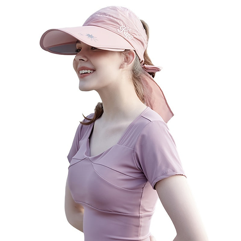 Pink Breathable Wide Brim Visors; Women Elegant Quick Dry Sun Hats Bowknot Tied Adjustable Sun Hat Travel Beach Sunscreen Visor Hat