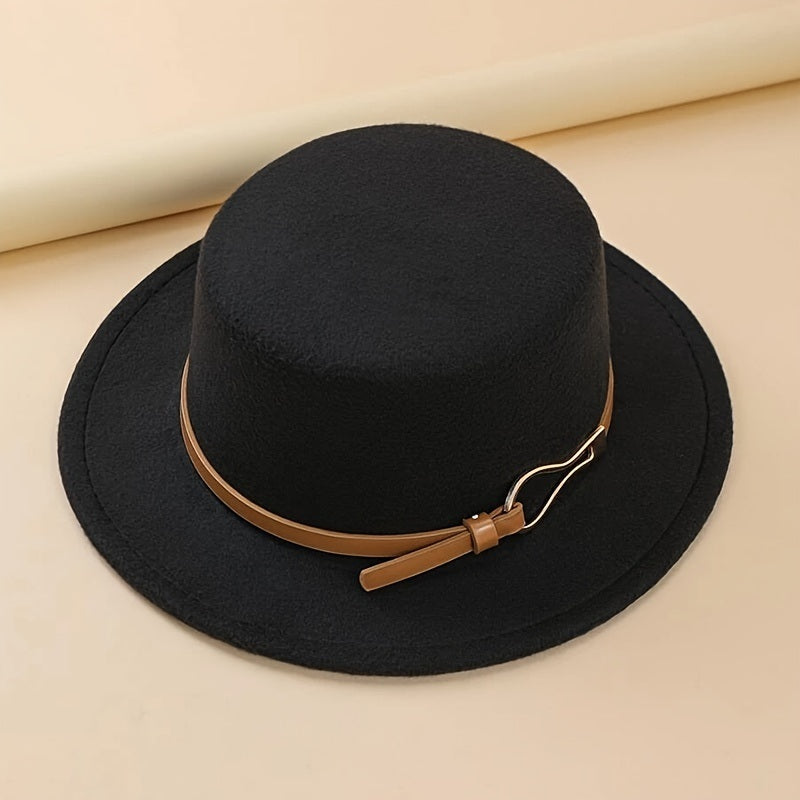 Classic Solid Color Fedora Women's Elegant Buckle Belt Decor Vintage Sunscreen Hat French Style Outdoor Travel Hats