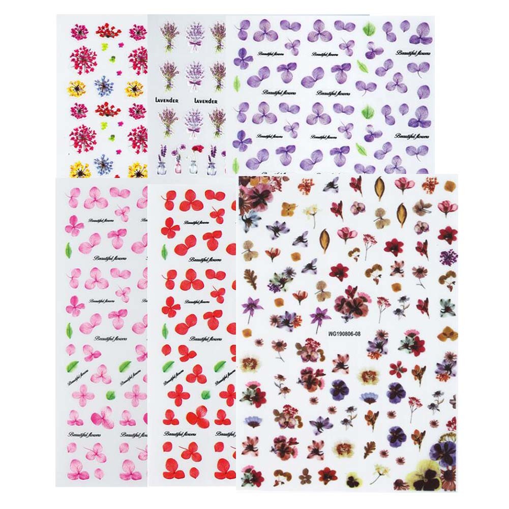 6 Sheets Self-Adhesive Multicolor Flowers Nail Stickers DIY Nail Art Decals Decorations Nail Decals