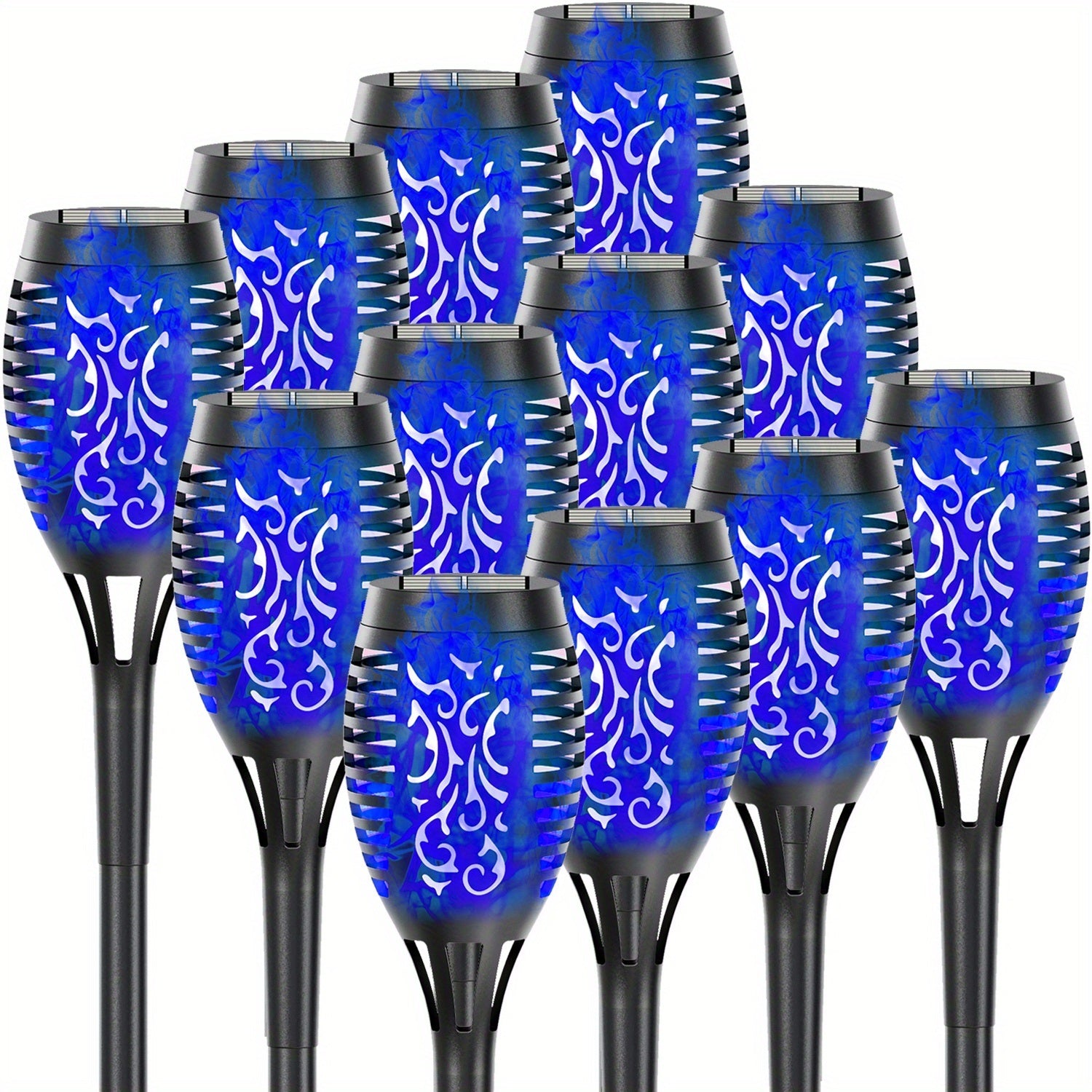 4/8/12pcs/pack Solar Outdoor Lights, 12LED Solar Torch Lights With Flickering Flame For Garden Decor, Mini IP65 Waterproof Landscape Flame Lights For Yard Pathway Patio Pool - Auto On/Off
