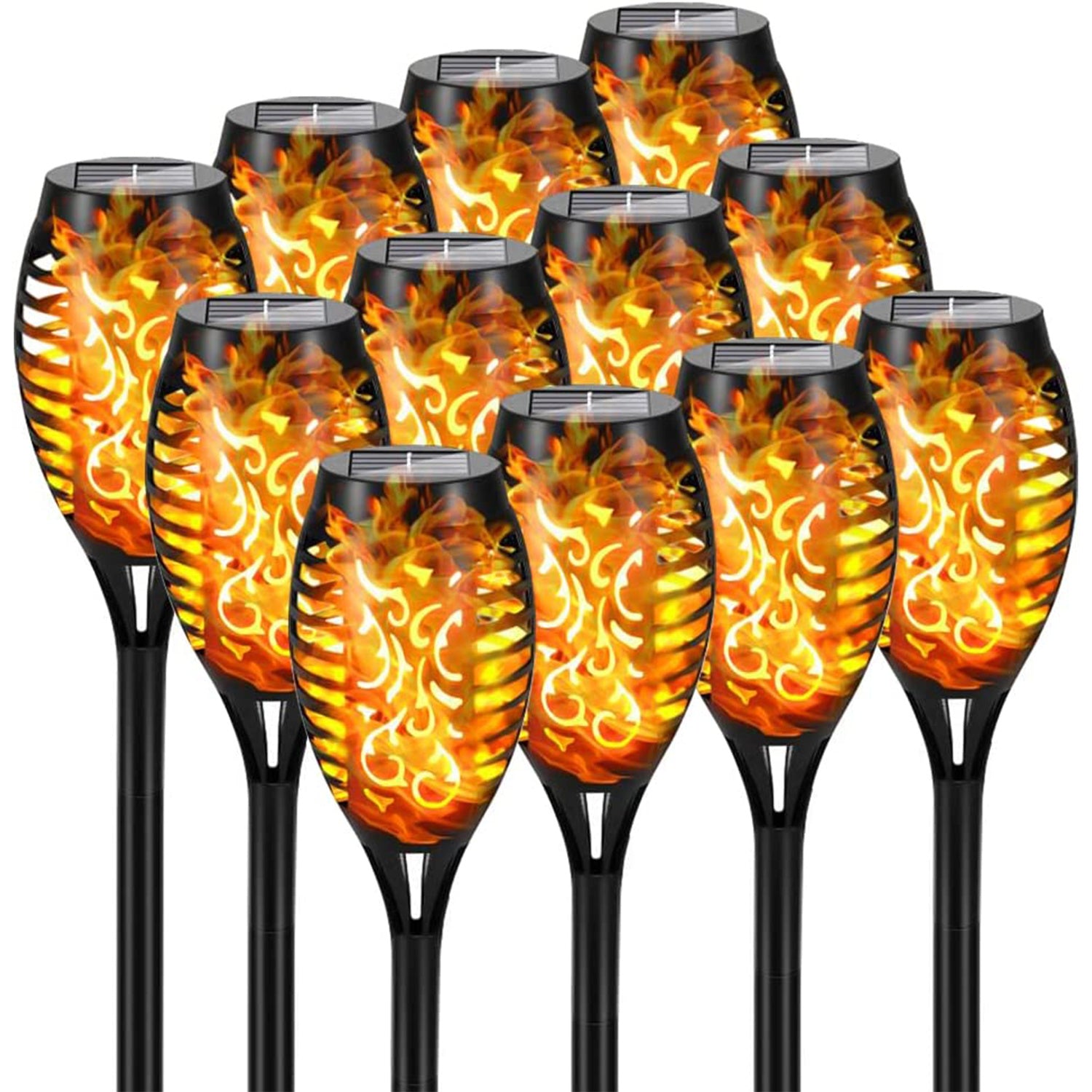 4/8/12pcs/pack Solar Outdoor Lights, 12LED Solar Torch Lights With Flickering Flame For Garden Decor, Mini IP65 Waterproof Landscape Flame Lights For Yard Pathway Patio Pool - Auto On/Off