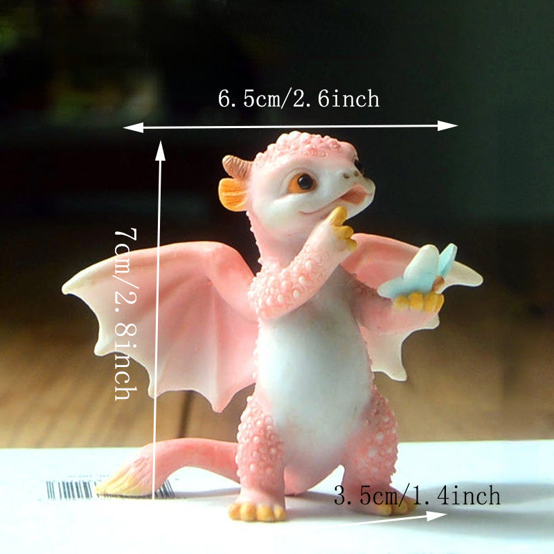 1pc Miniature Fairy Garden Figurines, Cute Resin Dragon Statue, Mini Dragon Reading Figurine, Mini Pink Dragon And Baby Statue, Fairy Garden Decor, For Flowerpot Bookshelf Collection