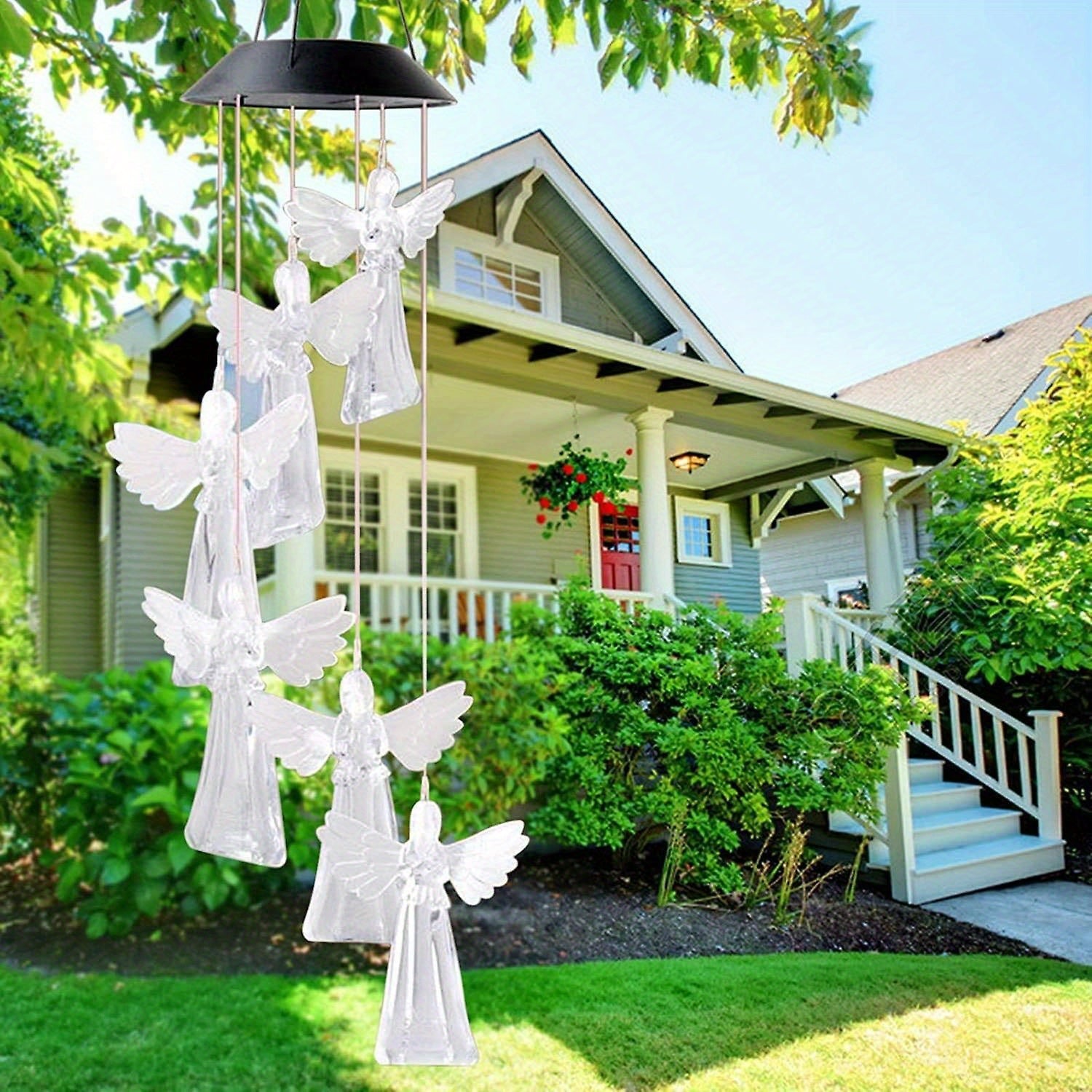 1pc Solar Powered Wind Chimes With Led Light Home Decoration Garden Decoration Angel Pattern Decoration