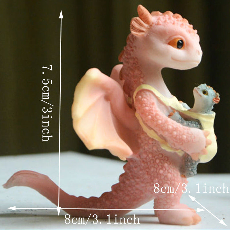 1pc Miniature Fairy Garden Figurines, Cute Resin Dragon Statue, Mini Dragon Reading Figurine, Mini Pink Dragon And Baby Statue, Fairy Garden Decor, For Flowerpot Bookshelf Collection