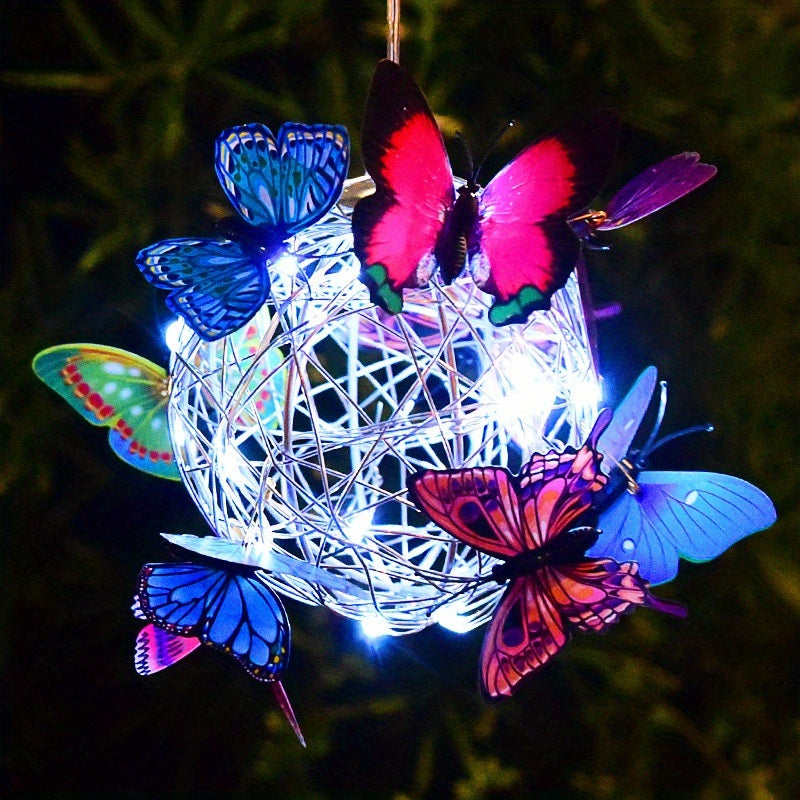 1pc LED Solar Butterfly Ball Wind Chime Light Hanging Lantern Garden Yard Decor Solar Lights Outdoor Butterfly Lights Garden Decorative Solar Lights With Butterflies