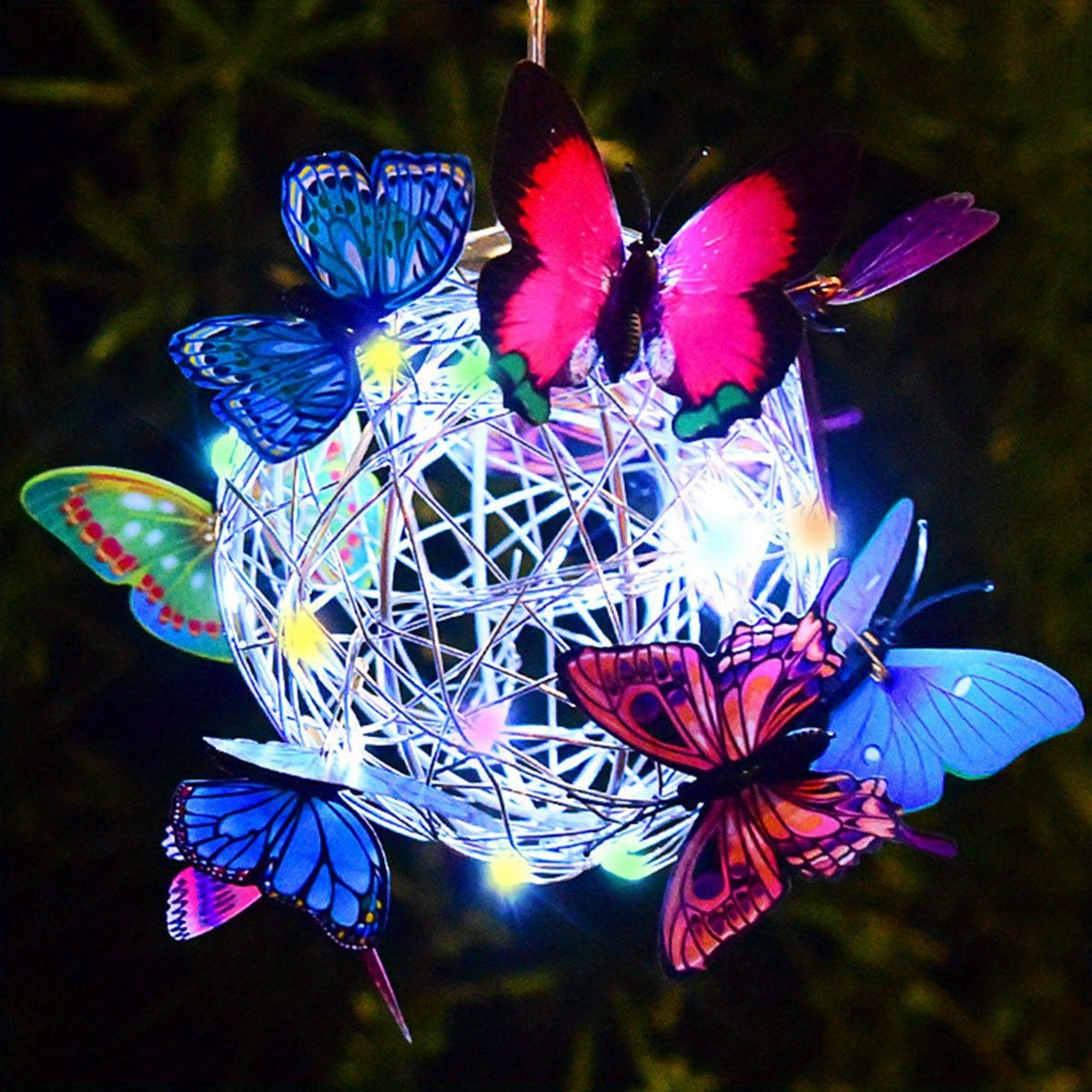 1pc LED Solar Butterfly Ball Wind Chime Light Hanging Lantern Garden Yard Decor Solar Lights Outdoor Butterfly Lights Garden Decorative Solar Lights With Butterflies