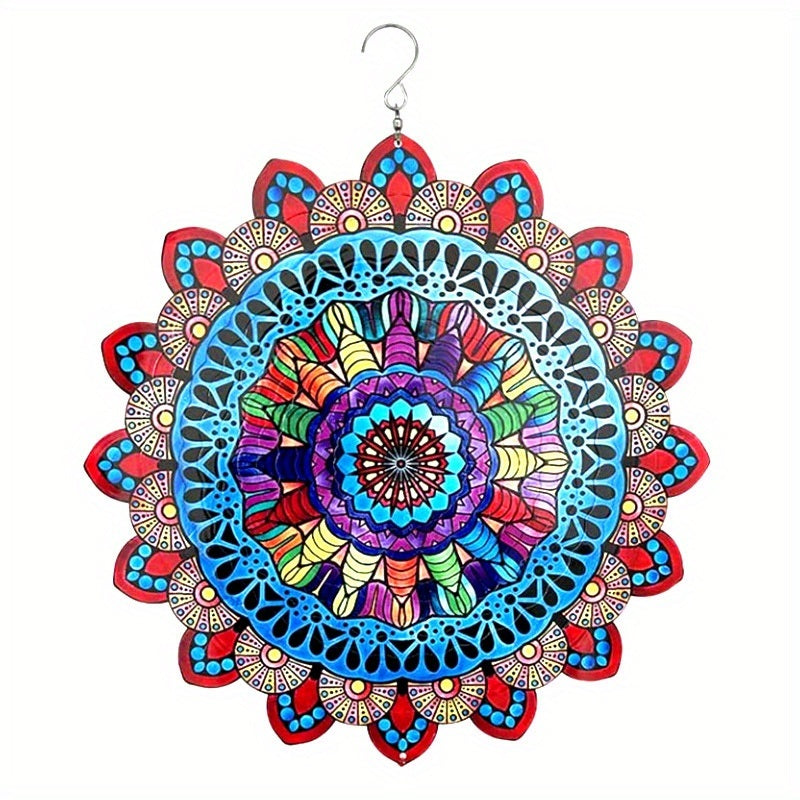 1pc 3D Hanging Wind Spinner Outdoor Decor For 3D Garden Wind Chimes Metal Yard Spinners 3D Stainless Steel Spinner Gifts Mandala 3D Spinner With 360° Rotating Hook, 12in