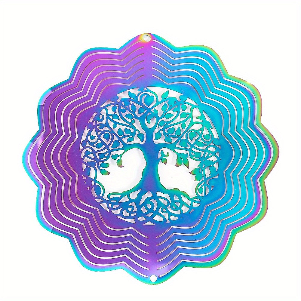 1pc Colorful Tree Of Life Wind Chime Spinner Laser Cut 3D Stainless Steel Sequins Garden Reflective Pendant Bird Scare Repeller, 3.94inch