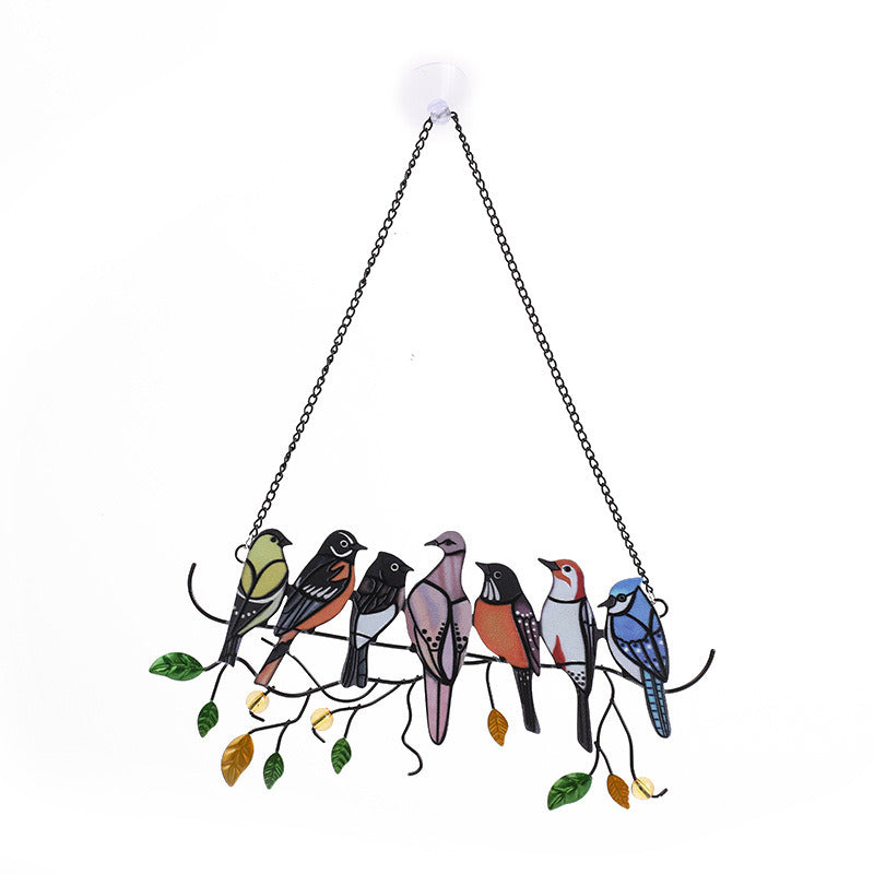 1set, Wrought Iron Bird Ornament Metal Model 4 Birds 7 Birds Pendant Painted Spray Paint Welding Handicraft Window Decoration, Garden Patio Decoration, Send Friends