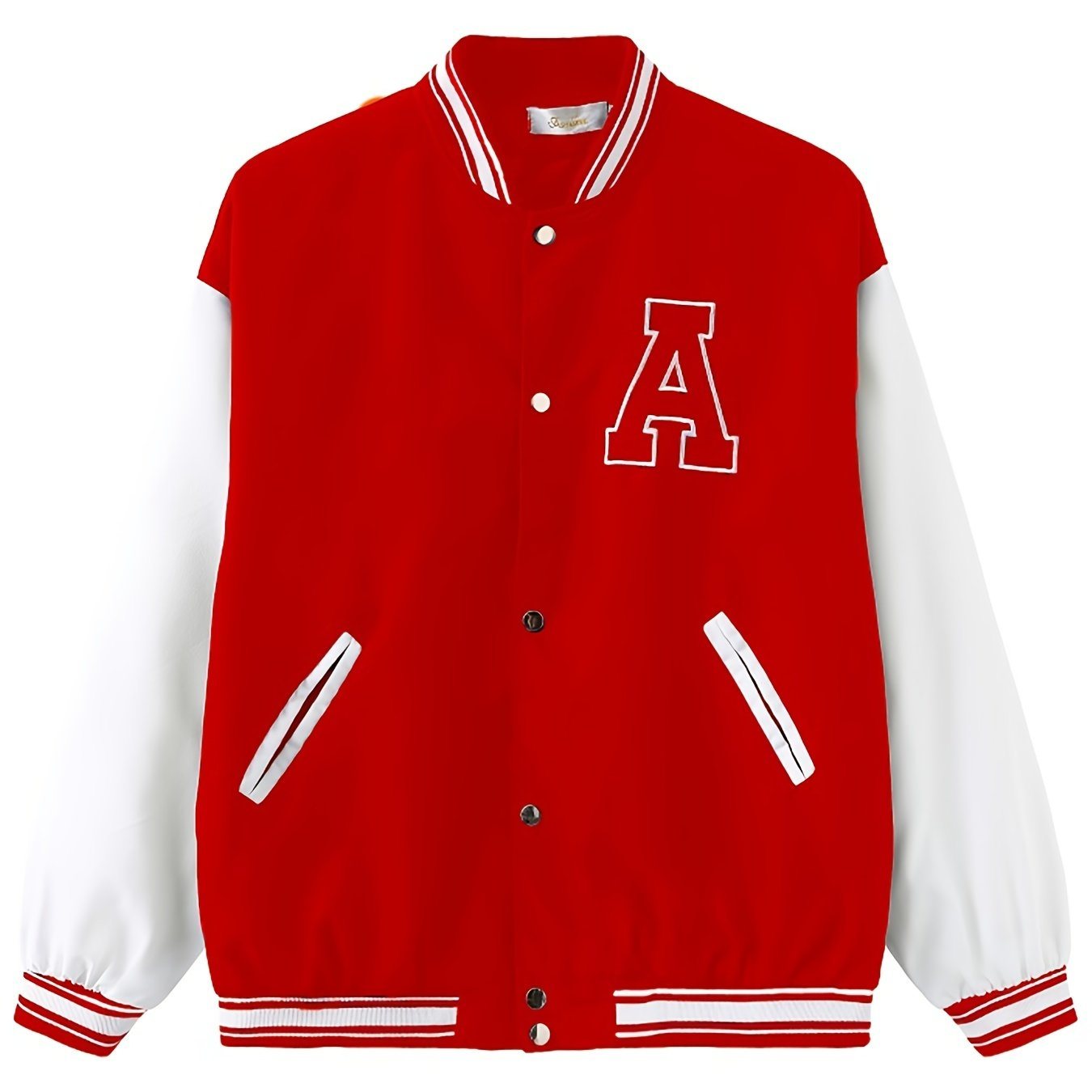 Plus Size Colorblock Letter Print Long Sleeve Varsity Jackets; Women's Plus Casual Baseball Jacket