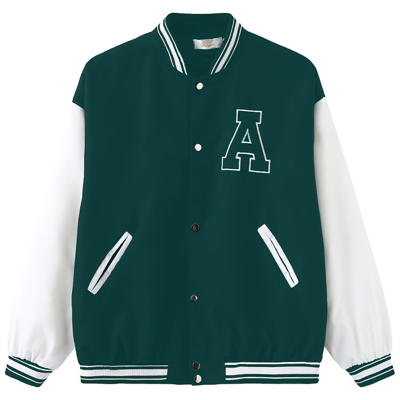 Plus Size Colorblock Letter Print Long Sleeve Varsity Jackets; Women's Plus Casual Baseball Jacket