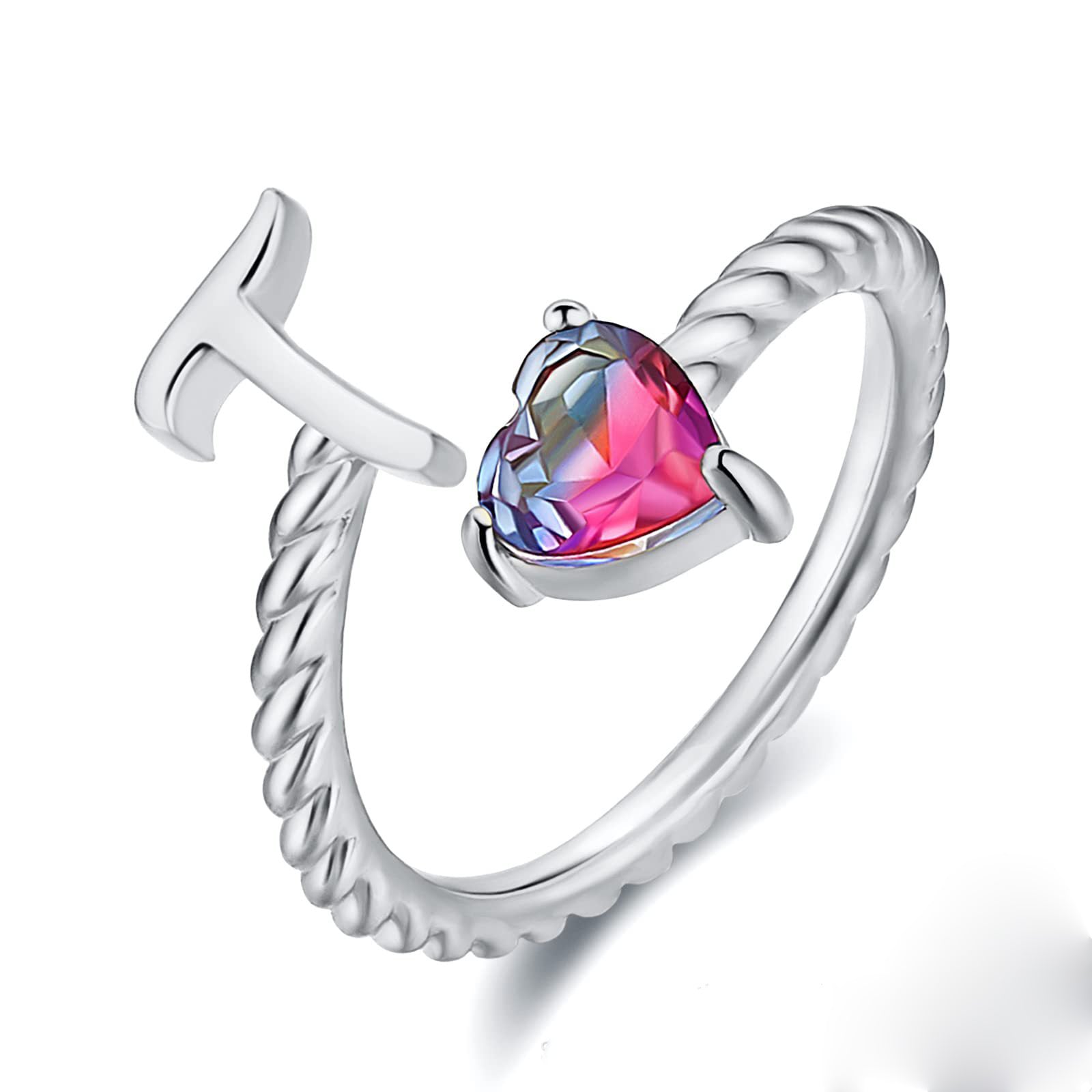 Adjustable A To T Initial Letter Ring 18K Gold Plated Zircon Rings For Girls Women White Gold Plated Stacking Ring Birthday Jewelry Gift For Mom Girlfriend