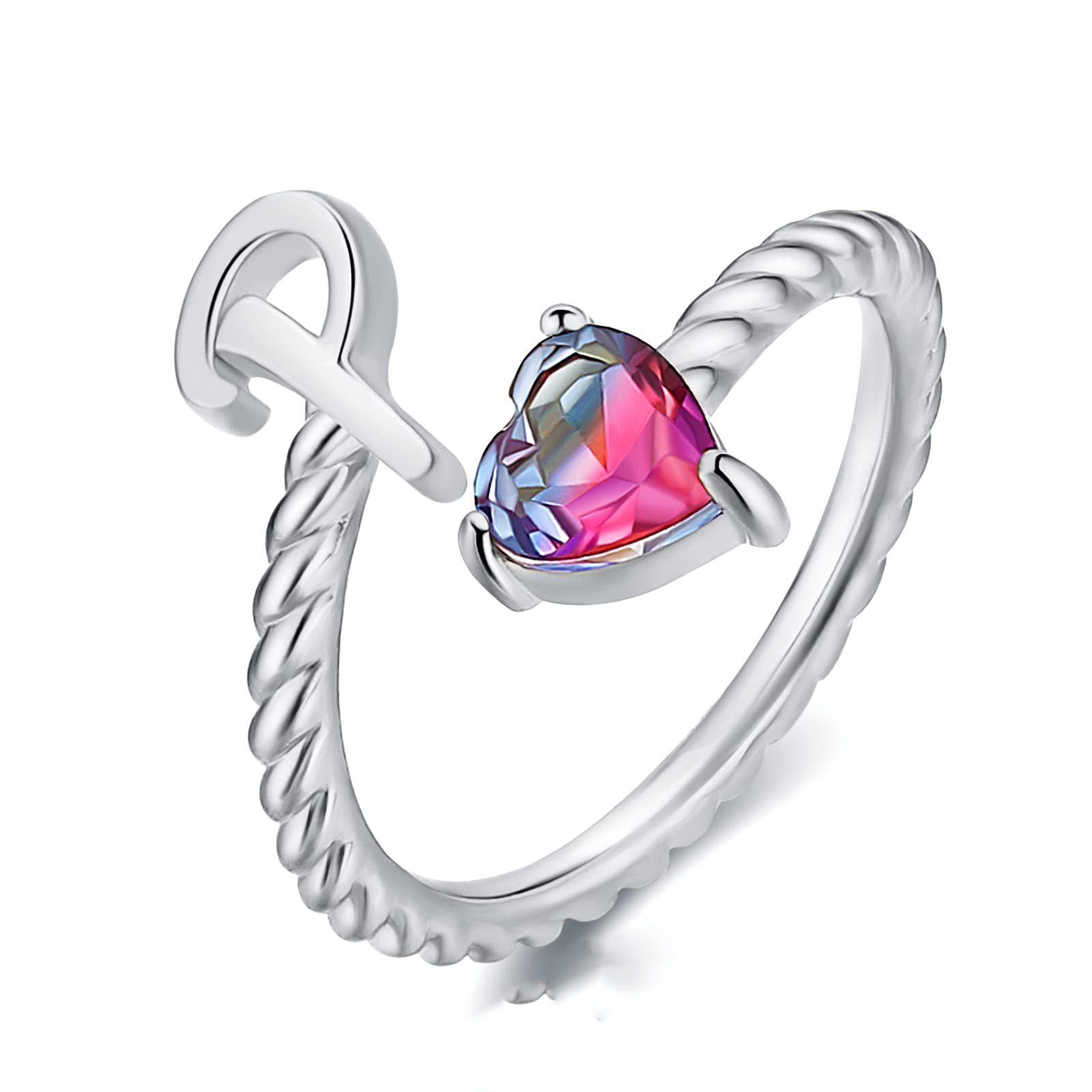 Adjustable A To T Initial Letter Ring 18K Gold Plated Zircon Rings For Girls Women White Gold Plated Stacking Ring Birthday Jewelry Gift For Mom Girlfriend