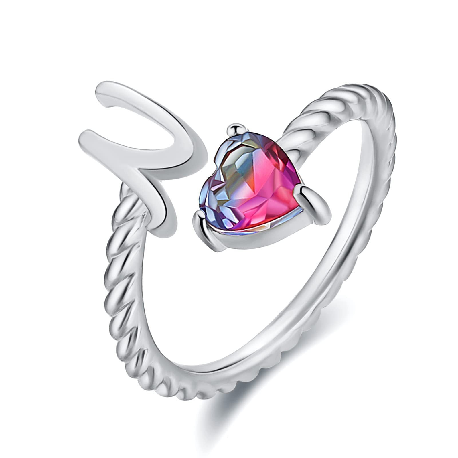 Adjustable A To T Initial Letter Ring 18K Gold Plated Zircon Rings For Girls Women White Gold Plated Stacking Ring Birthday Jewelry Gift For Mom Girlfriend