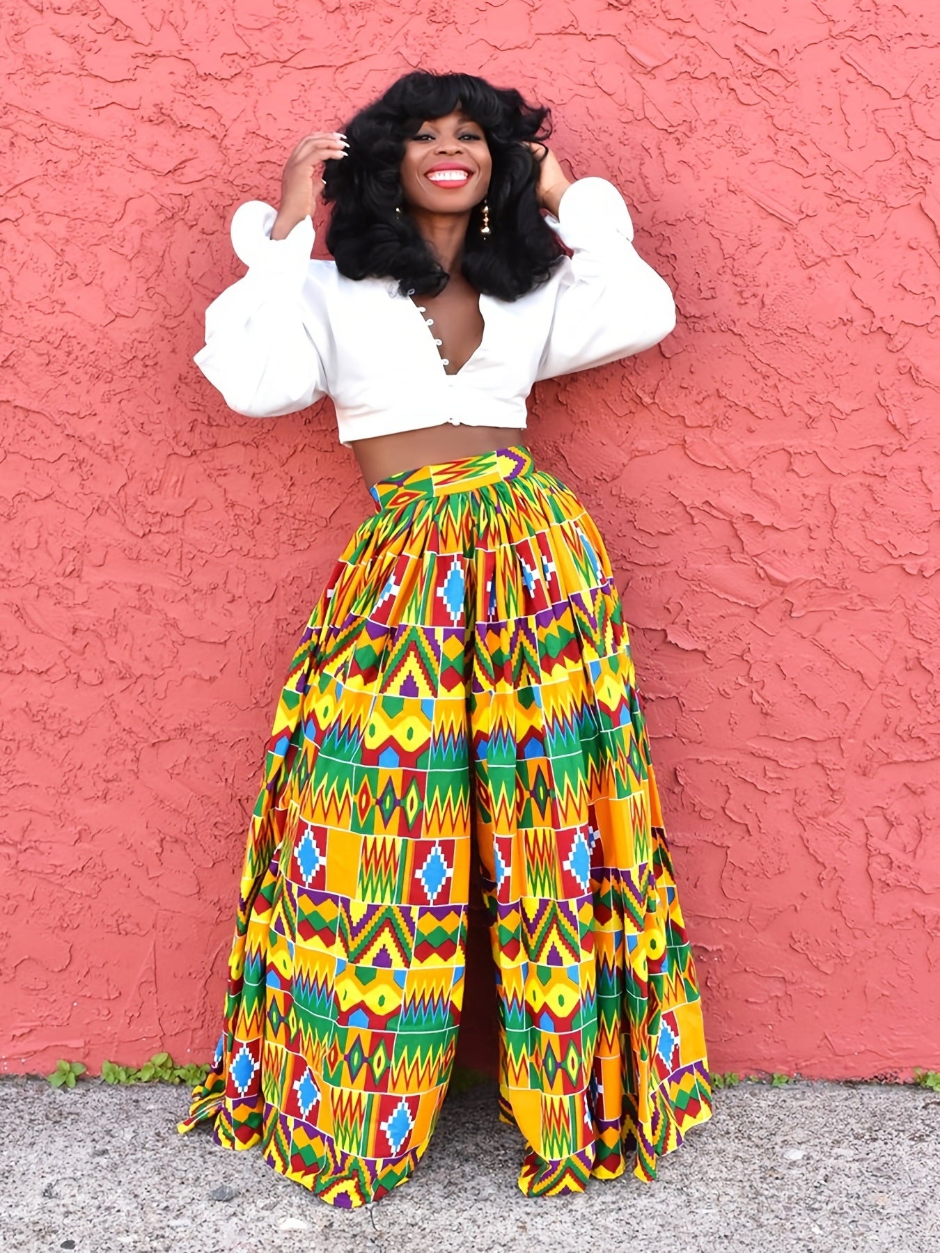 African Print Baggy Pants; High Waist Wide Leg Comfy Casual Pants