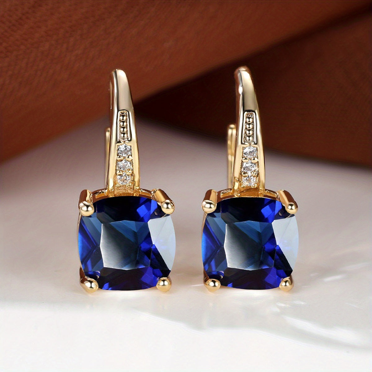 Rainbow Zircon Earrings Hoop For Women Multicolor Crystal Square Stone Earrings Vintage Golden Colored Wedding Earrings For Party