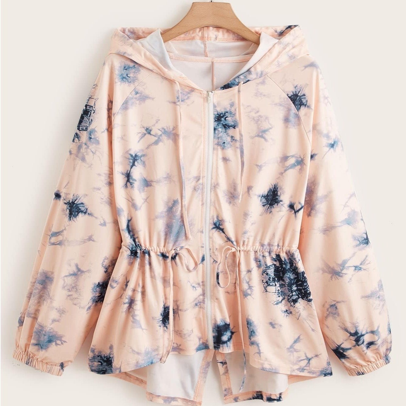 Tie Dye Print Drawstring Hooded Jacket; Women's Fashion Casual Spring Fall Outerwear