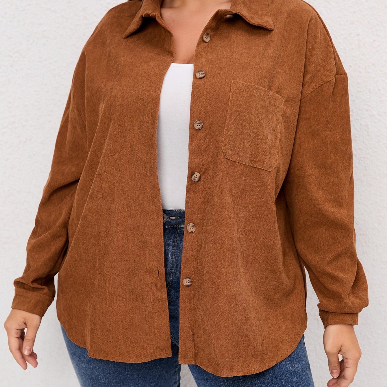 Women's Plus Size Drop Shoulder Coat; Casual Spring Fall Solid Color Button Up Outerwear