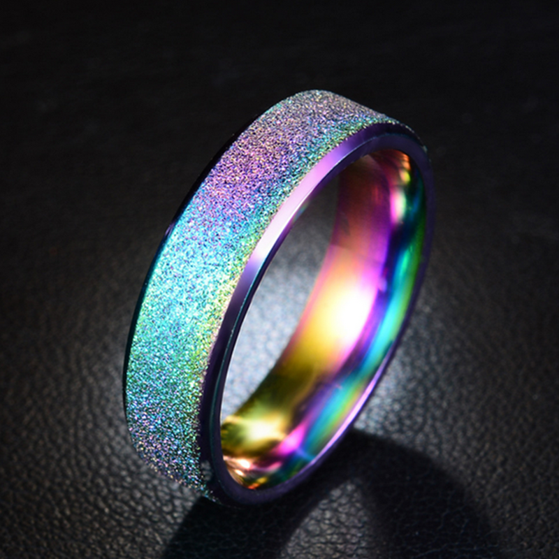 New Fantasy Colorful Fashion Jewelry Ring Men's And Women's Titanium Steel Frosted Ring