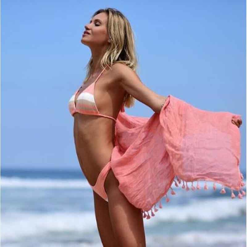 2023 Cute Women Boho Cover Up Sleeve Beach Dress Solid Cotton Beachwear Fringed Beach Clothing Shawl Seaside Vacation Apron S0