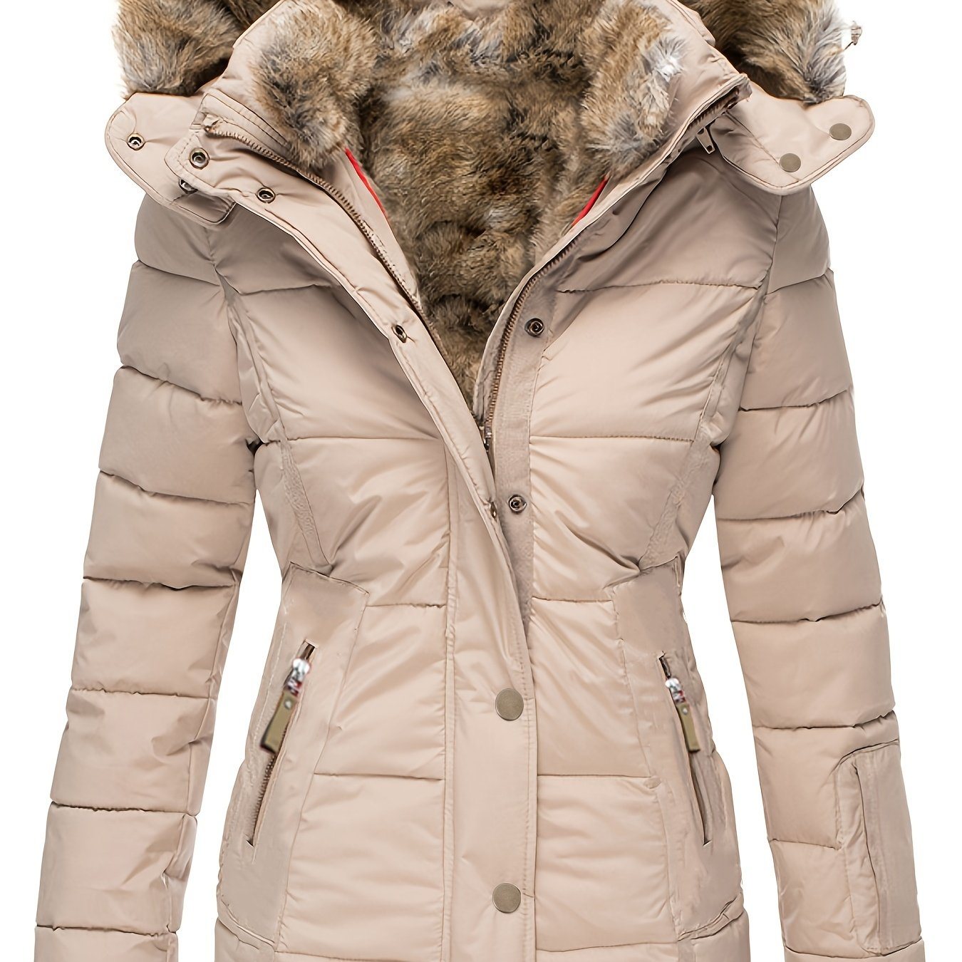 Plus Size Thick Fleece Lined Parka Coats; Women's Plus Plush Hooded Windproof Warm Down Outerwear Jackets With Pockets