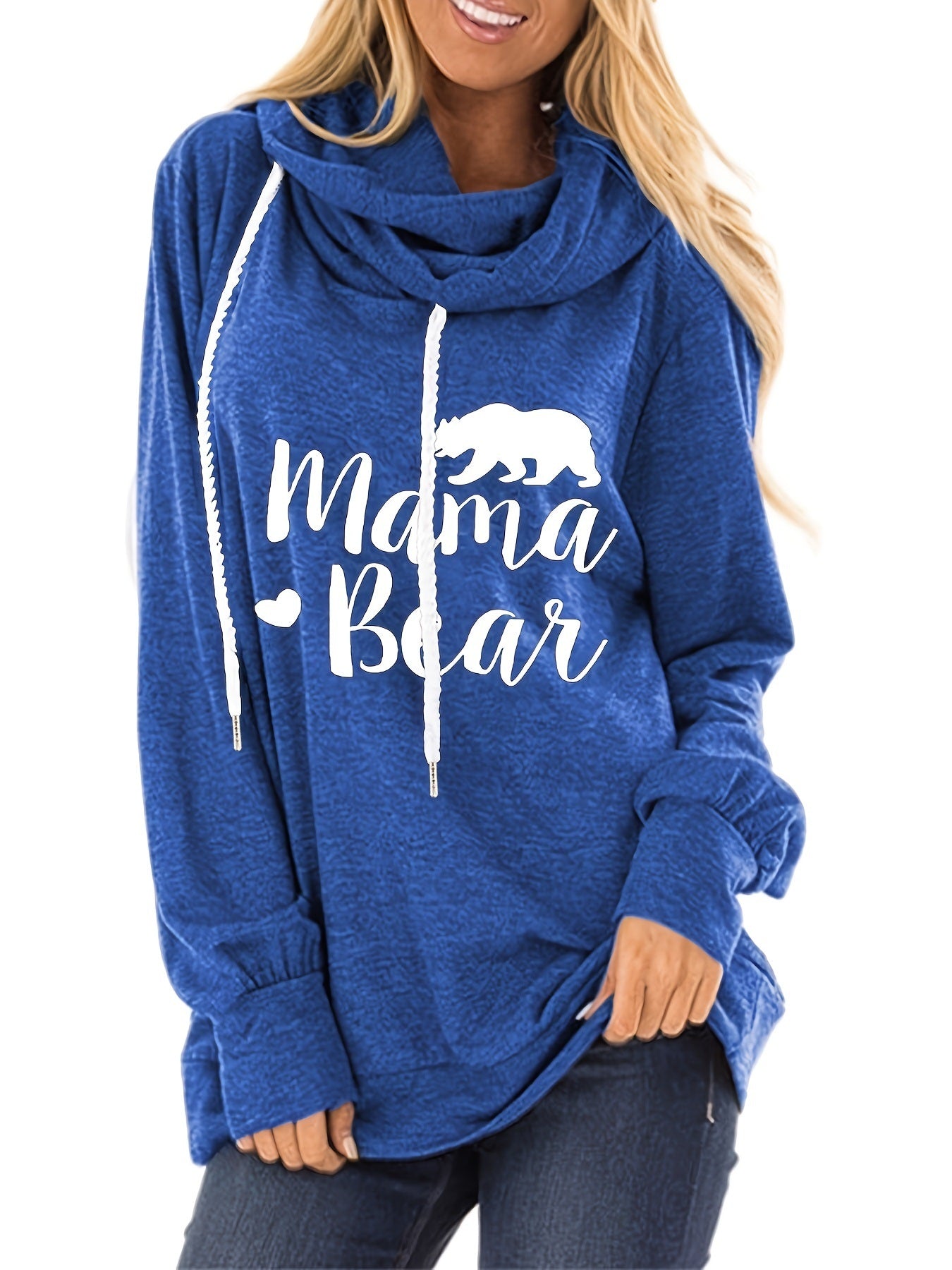 Mama Bear Slogan Pattern Pocket Drawstring Hoodie; Casual Long Sleeve Stylish Sweatshirt