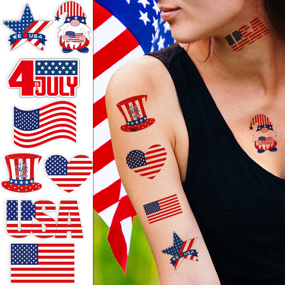 20 Patriotic Temporary Tattoos, American Flag Red White and Blue Fake Tattoos, 4th of July Temporary Tattoos