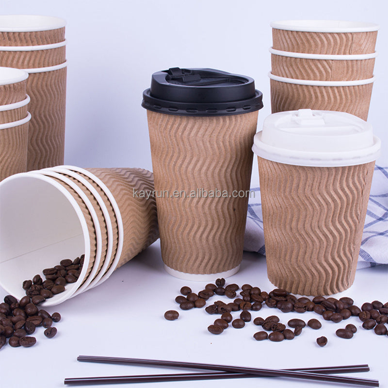 50PCS 8oz 12oz 16oz Custom Printed Eco Friendly Triple Ripple Wall cup 3 Layer Disposable hot drink Coffee Paper Cups